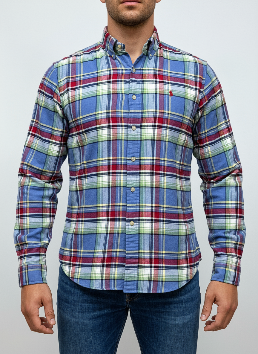 Camisa Cuadros Multicolor Manga Larga con Modelo