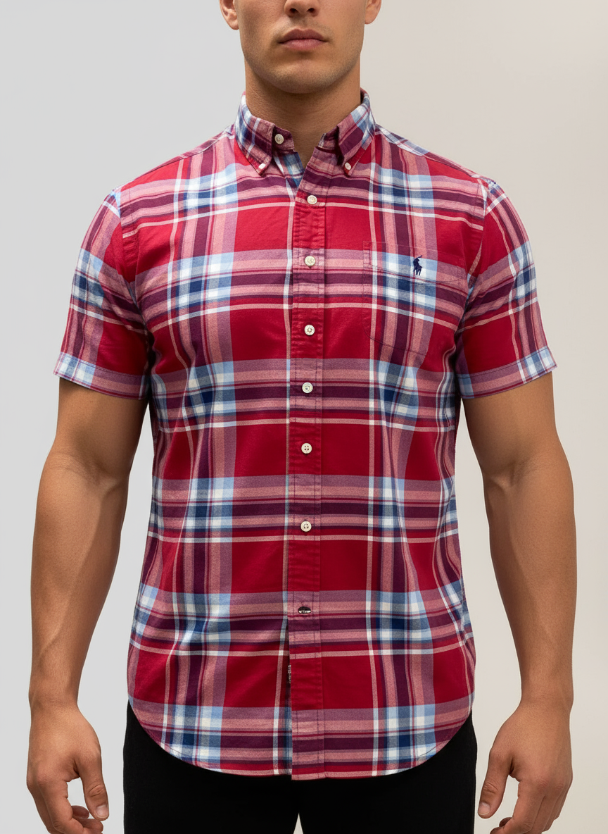 Camisa Cuadros Roja Azul con Modelo Atlético Talla L