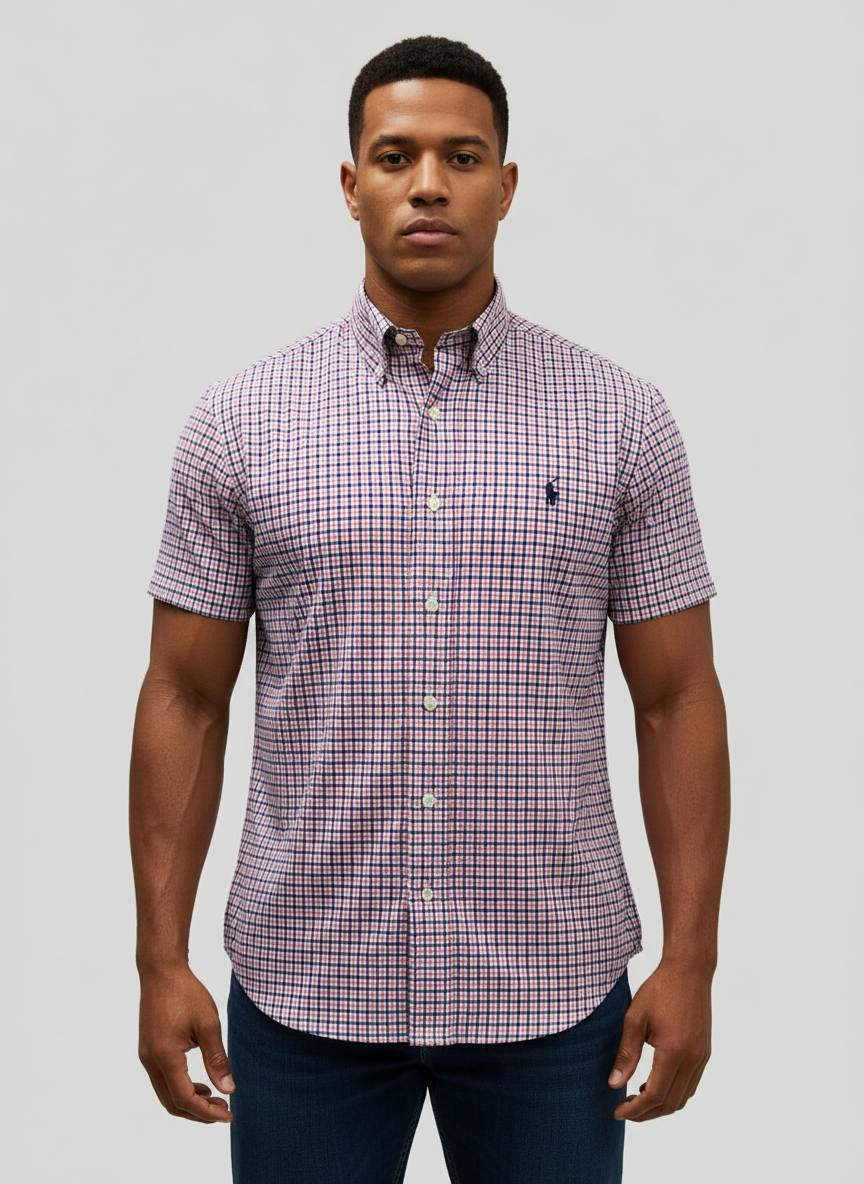 Camisa Cuadros Rosa con Modelo Atlético Talla M