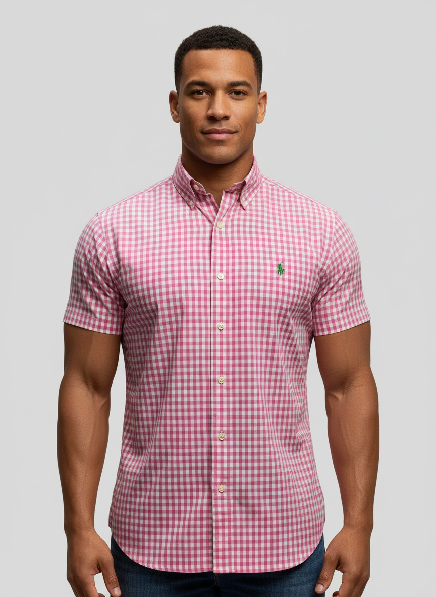 Camisa Cuadros Rosa con Modelo Atlético Talla M