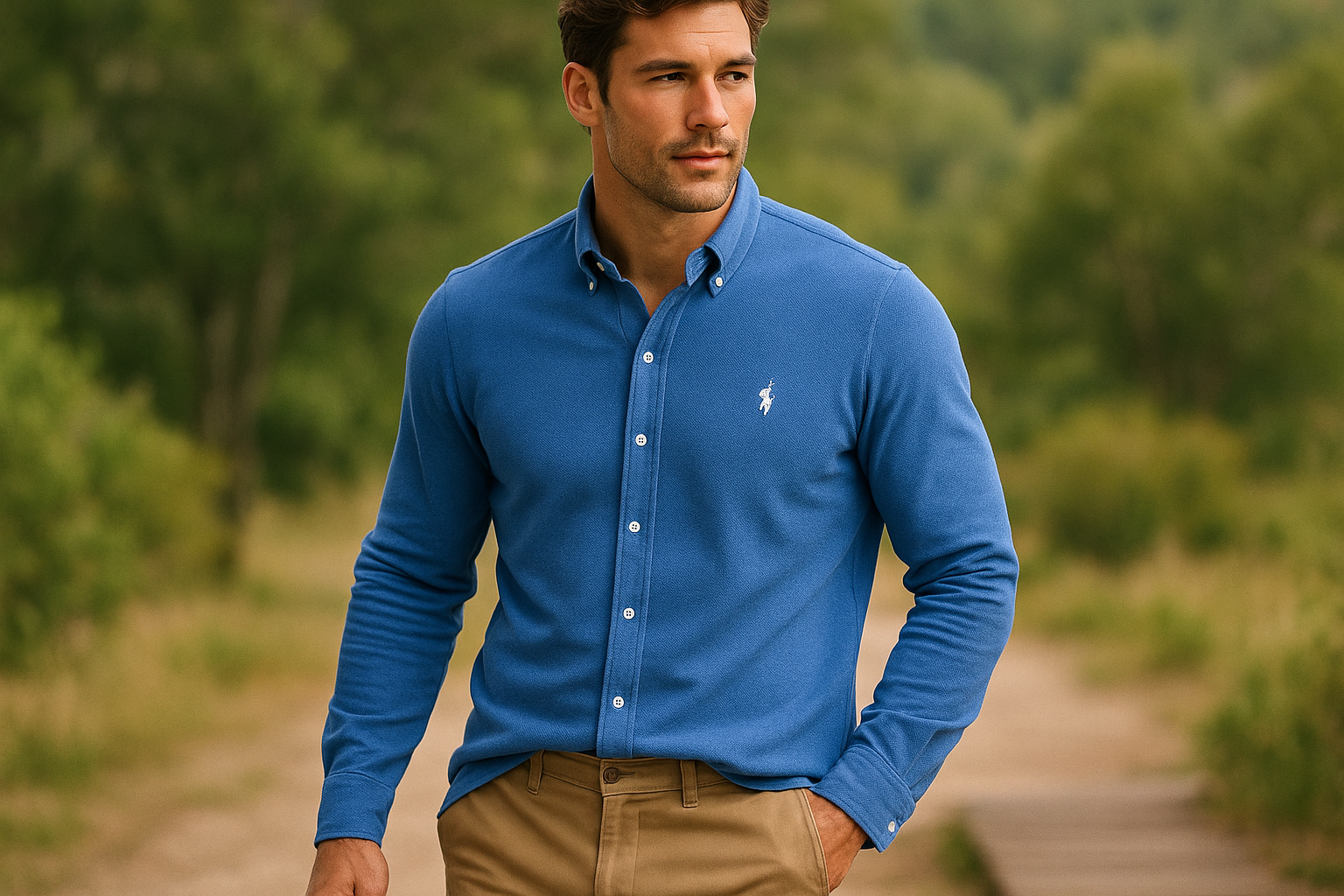Camisa de botones Polo Ralph Lauren - Modelo atlético exterior con tela polo