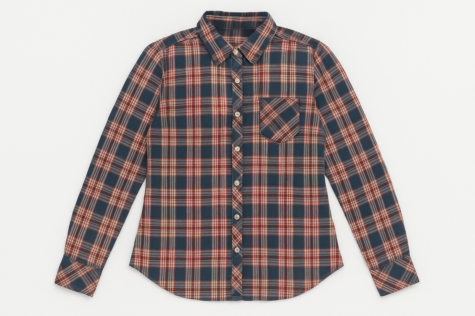 Camisa de cuadros azul, rojo y blanco para mujer vista frontal plana