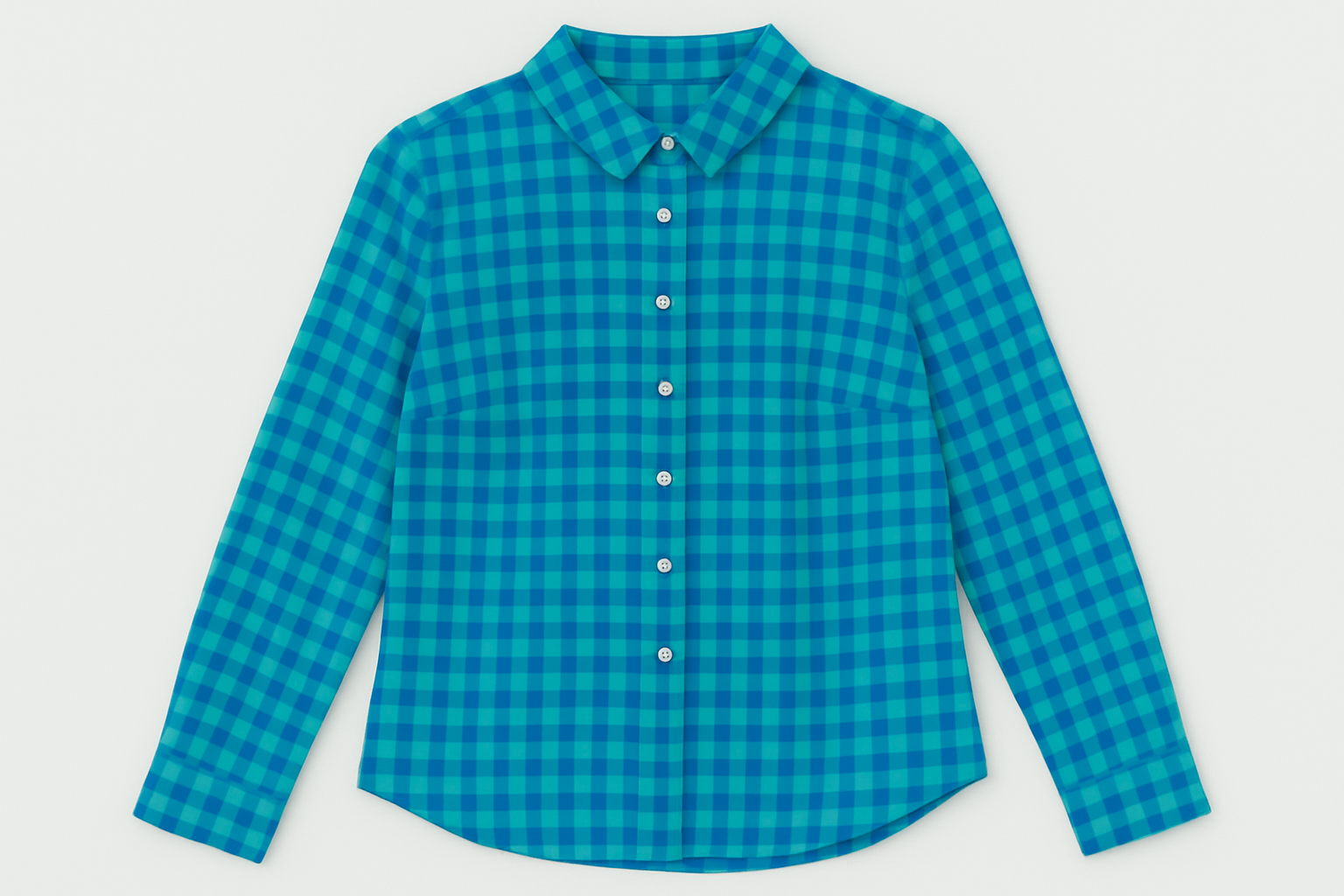 Camisa de cuadros azul y turquesa para mujer vista frontal plana