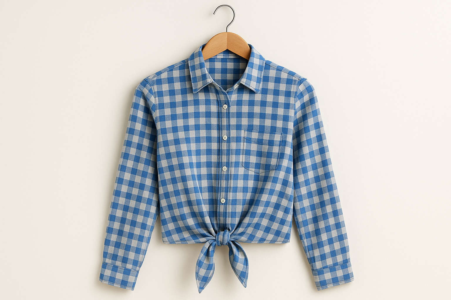 Camisa de cuadros con nudo frontal en gancho