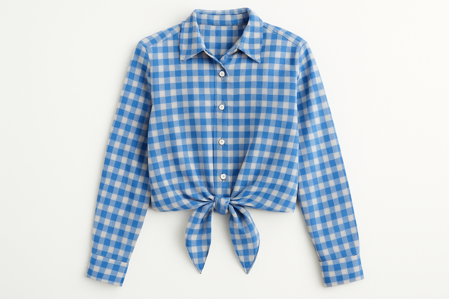 Camisa de cuadros con nudo frontal vista plana