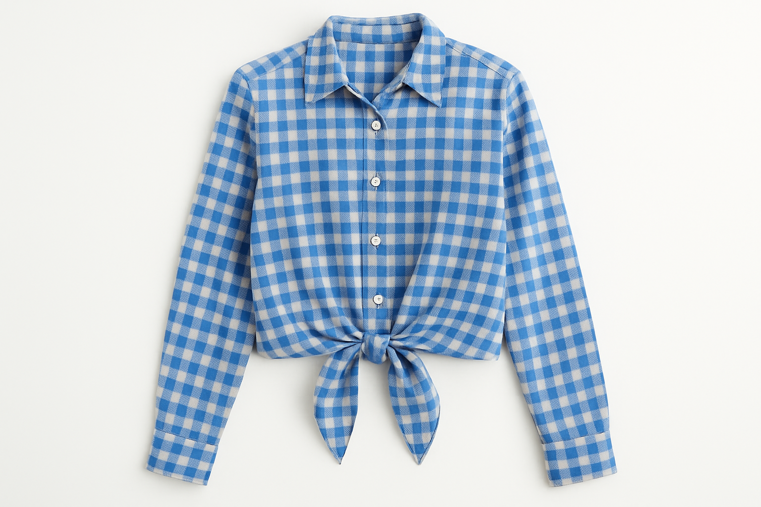 Camisa de cuadros con nudo frontal vista plana