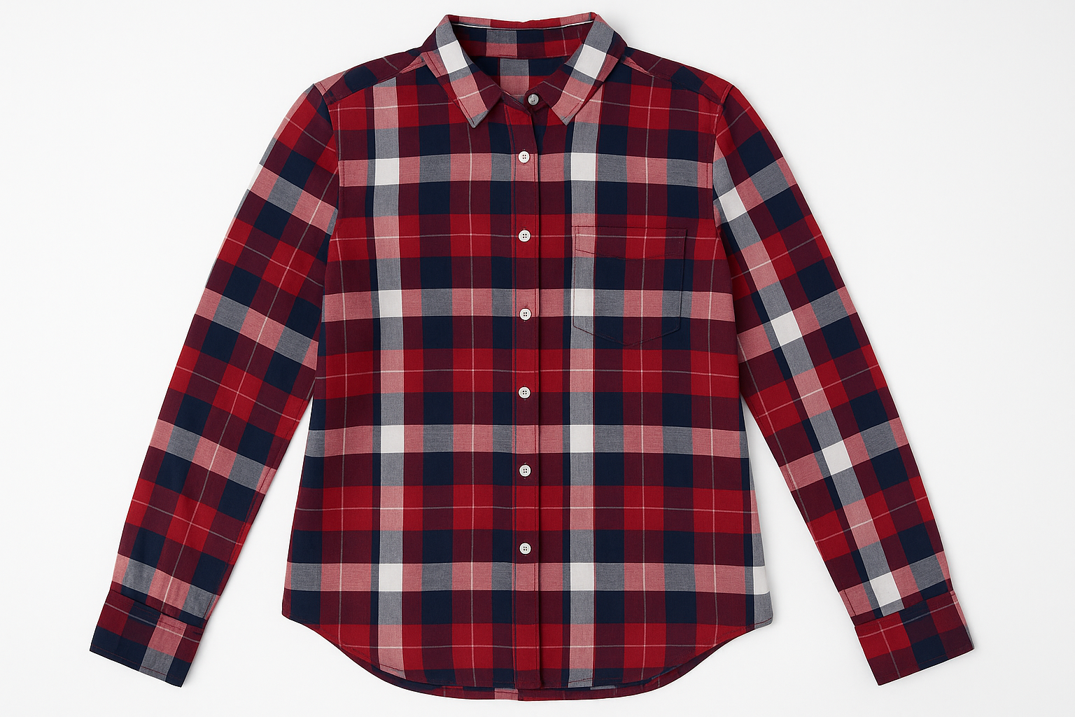 Camisa de cuadros rojo, azul marino y blanco para mujer vista frontal plana