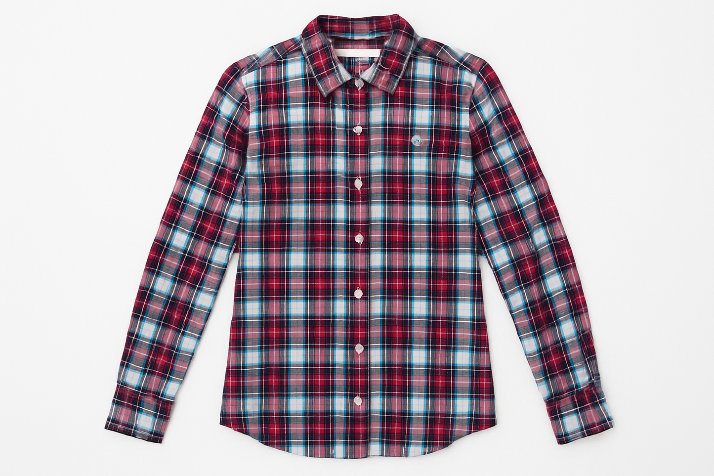 Camisa de cuadros rojo, azul y blanco para mujer vista frontal plana