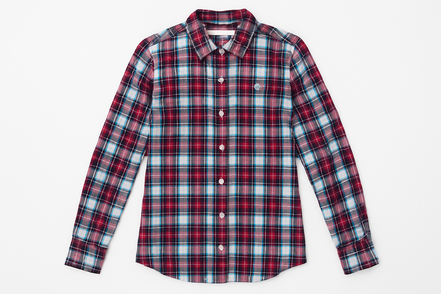 Camisa de cuadros rojo, azul y blanco para mujer vista frontal plana