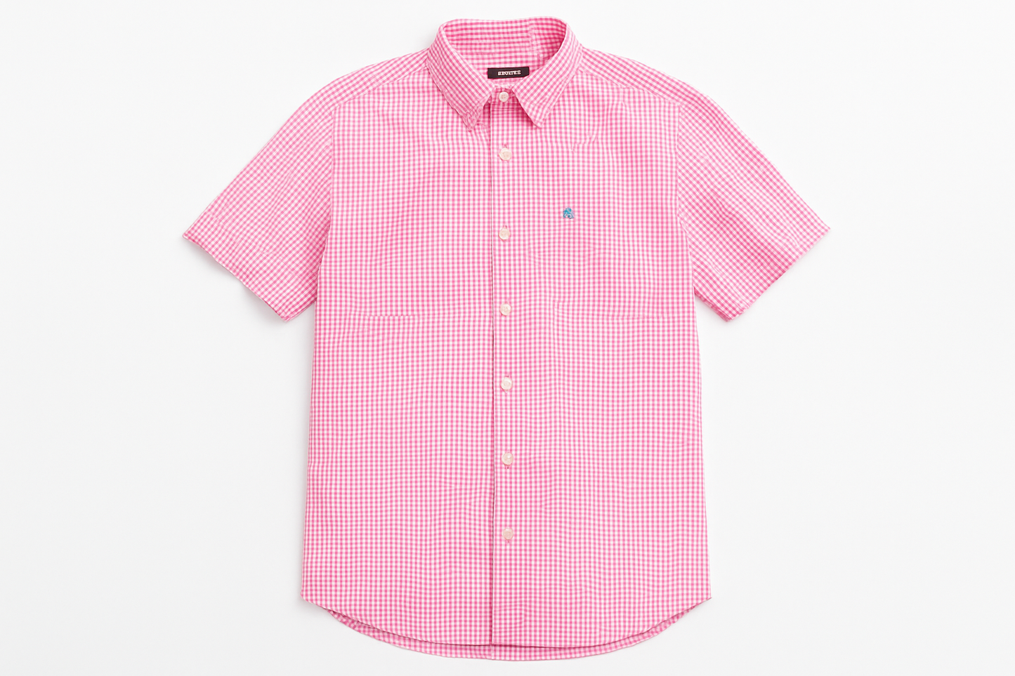 Camisa de cuadros rosa y blanca vista frontal plana