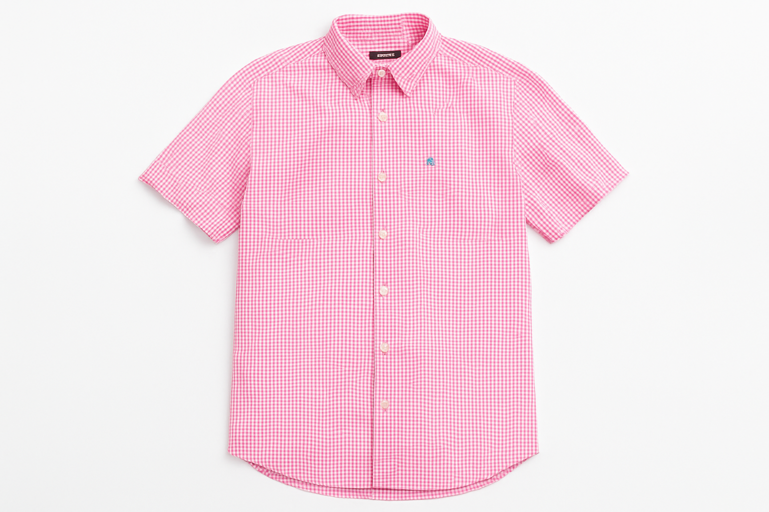 Camisa de cuadros rosa y blanca vista frontal plana