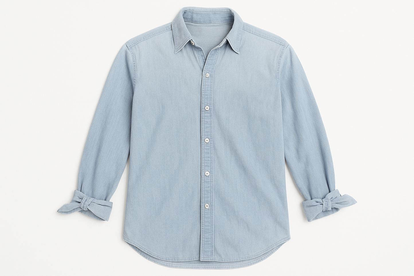 Camisa de mezclilla azul claro para mujer vista frontal plana