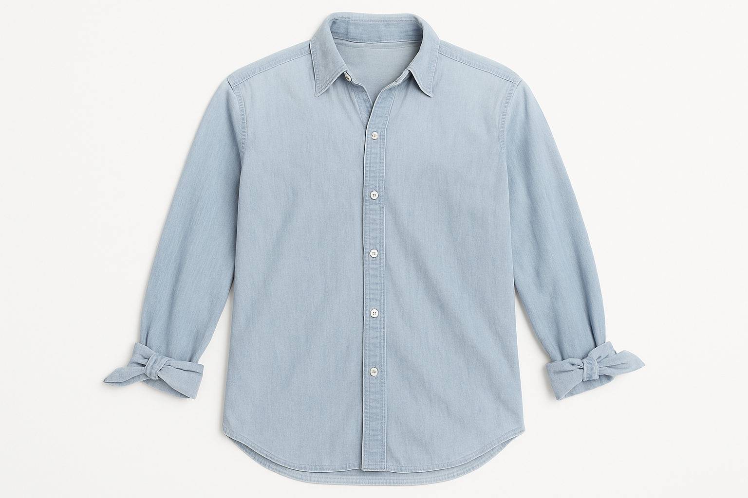 Camisa de mezclilla azul claro para mujer vista frontal plana