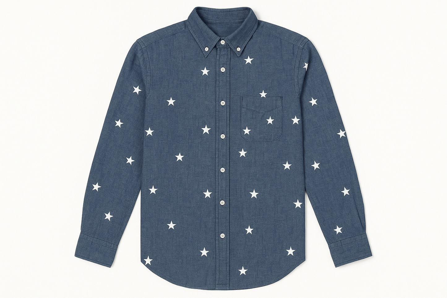 Camisa de mezclilla con estrellas vista frontal plana