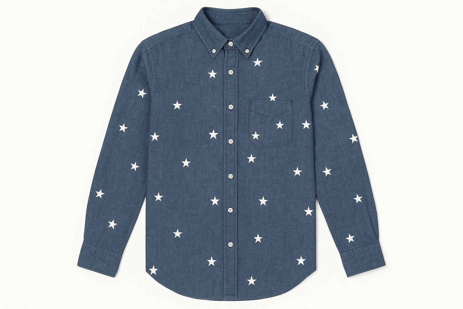 Camisa de mezclilla con estrellas vista frontal plana