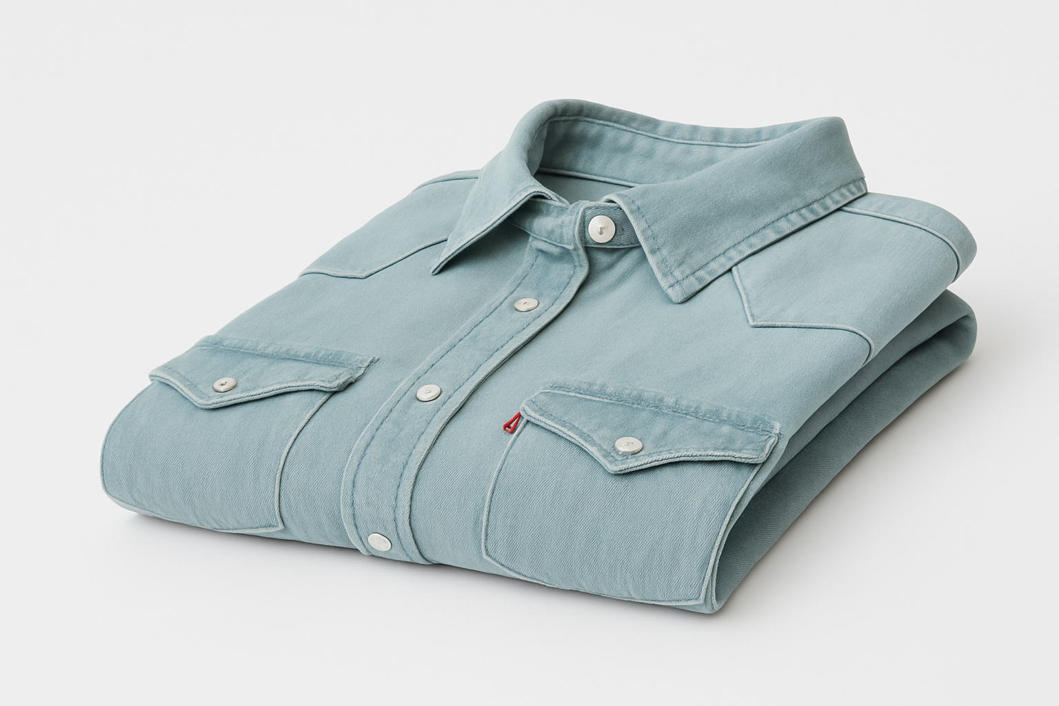 Camisa de mezclilla verde claro para mujer doblada vista lateral