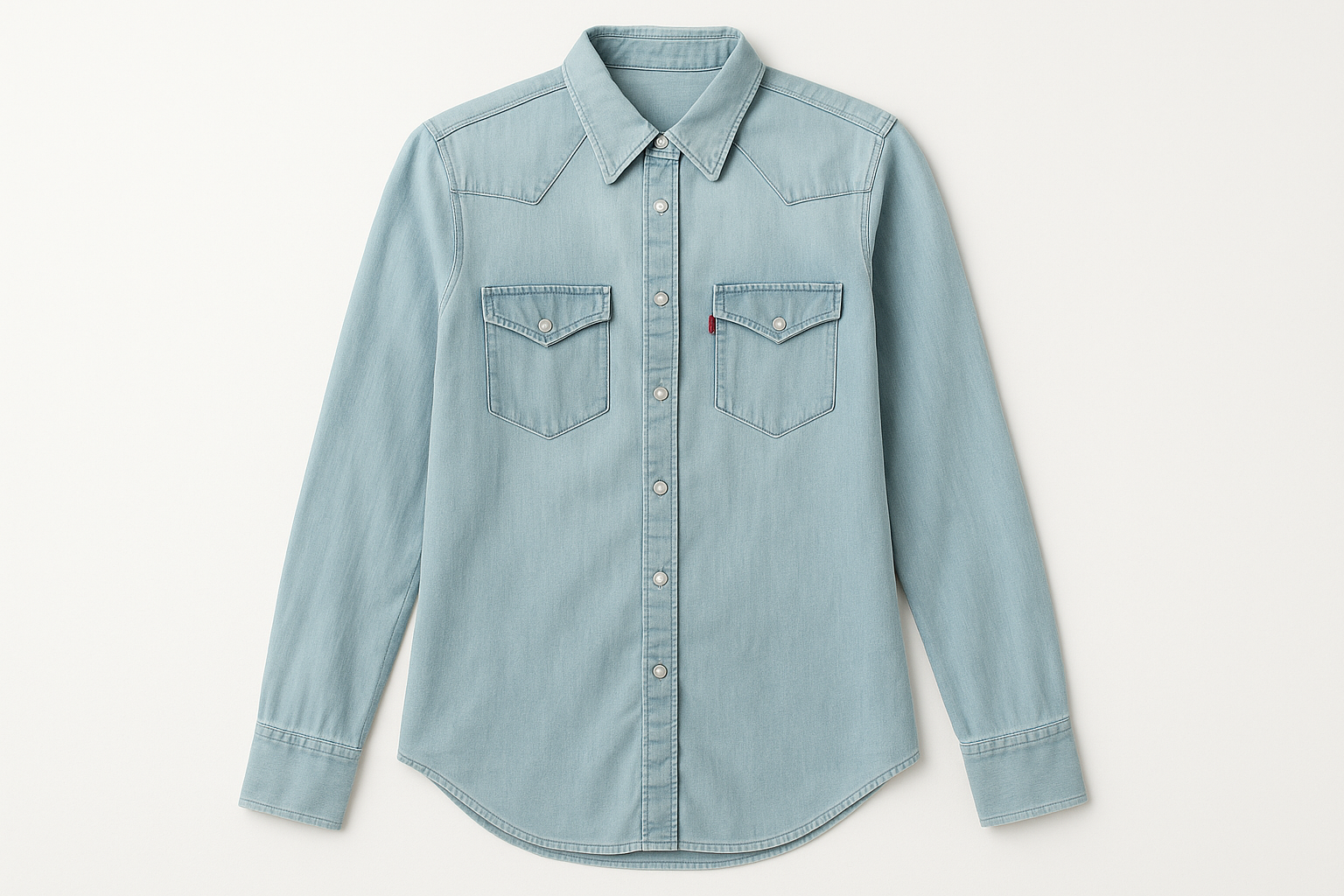 Camisa de mezclilla verde claro para mujer vista frontal plana