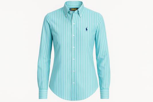 Camisa de mujer Polo Ralph Lauren turquesa con rayas blancas