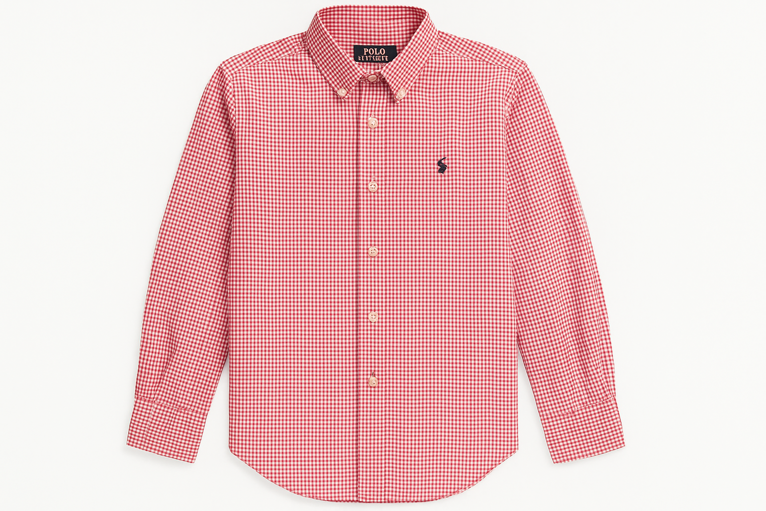 Camisa de niño Polo Ralph Lauren con gingham pequeño rojo y blanco