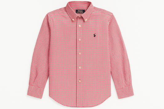 Camisa de niño Polo Ralph Lauren con gingham pequeño rojo y blanco