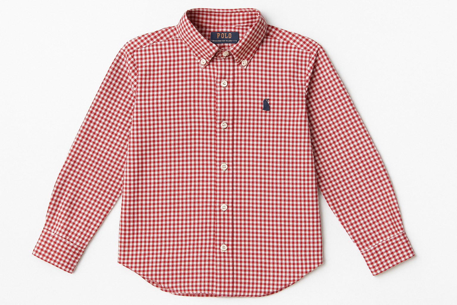 Camisa de niño Polo Ralph Lauren - Vista plana con gingham pequeño rojo