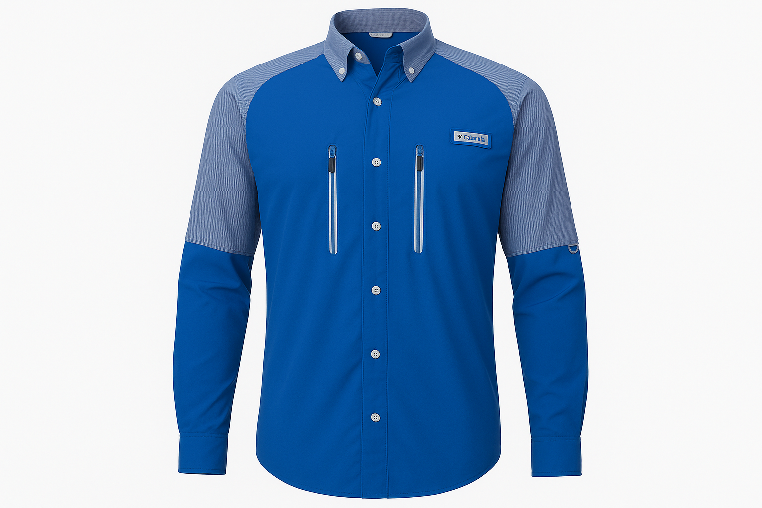 Camisa de pesca Columbia azul con gris ghost mannequin