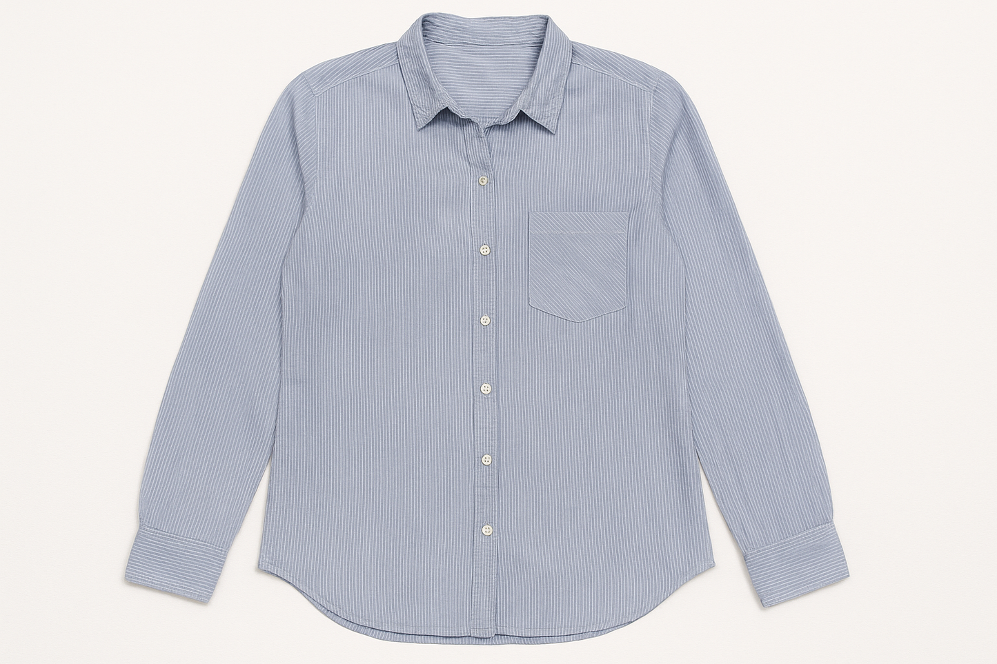 Camisa de rayas azul y blanco para mujer vista frontal plana