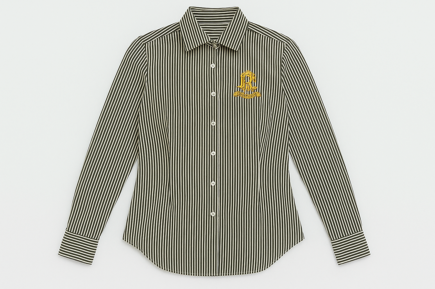 Camisa de rayas negras y blanco para mujer vista frontal plana