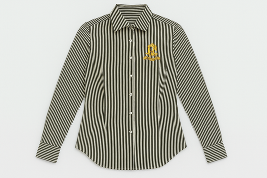 Camisa de rayas negras y blanco para mujer vista frontal plana