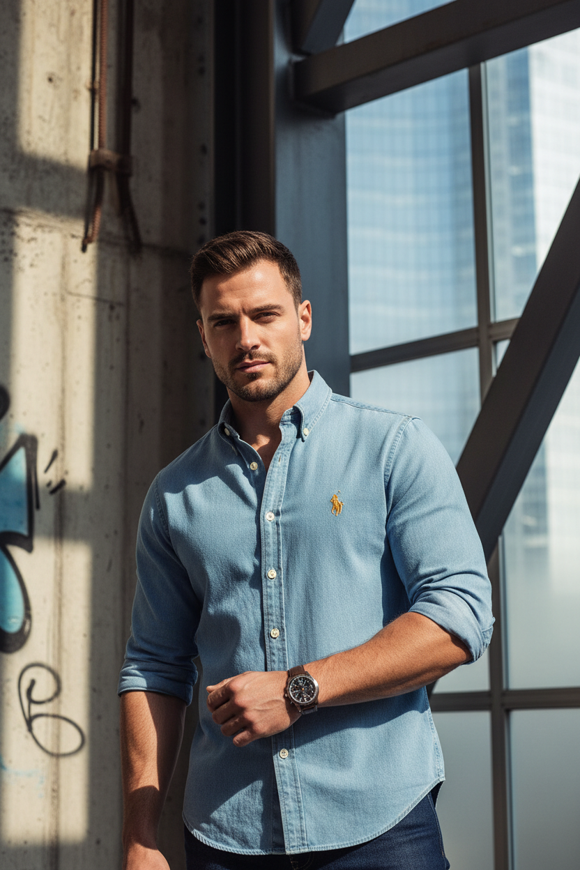 Camisa denim estilo masculino