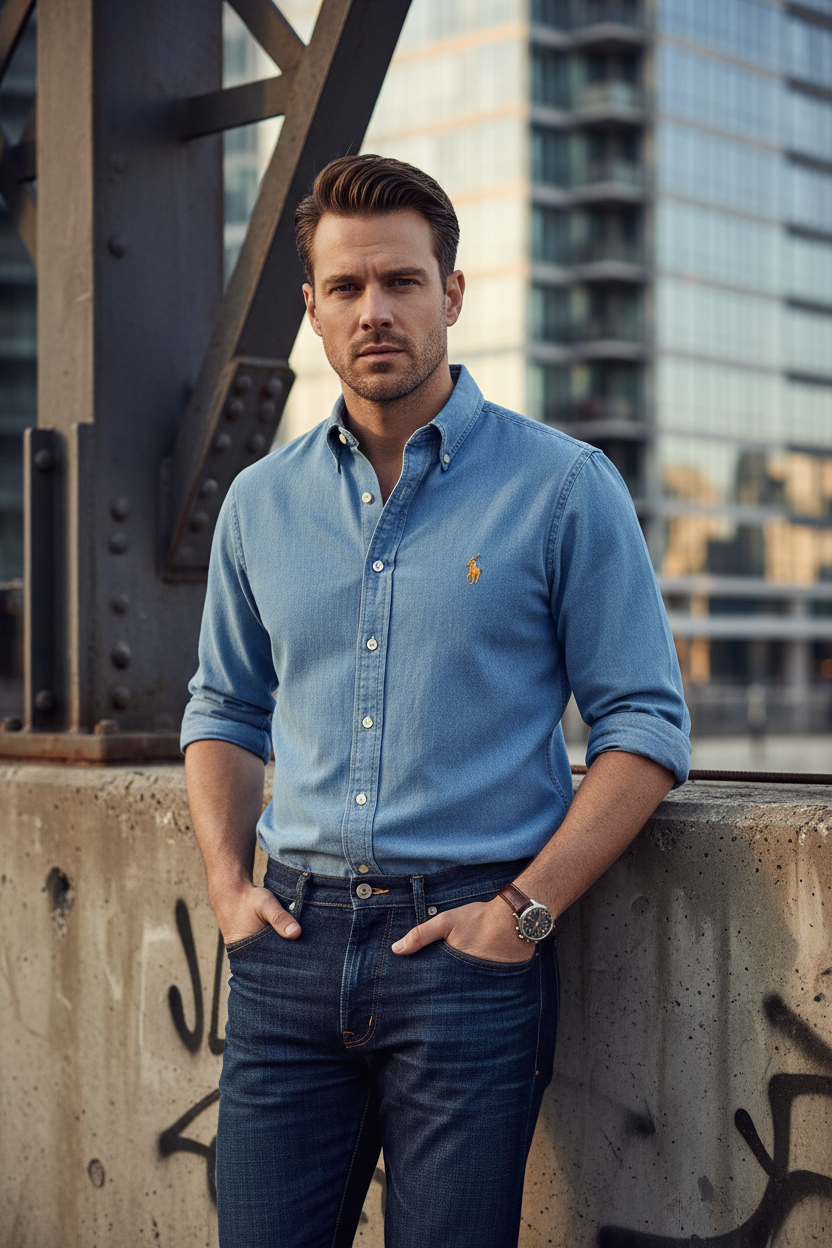 Camisa denim estilo masculino