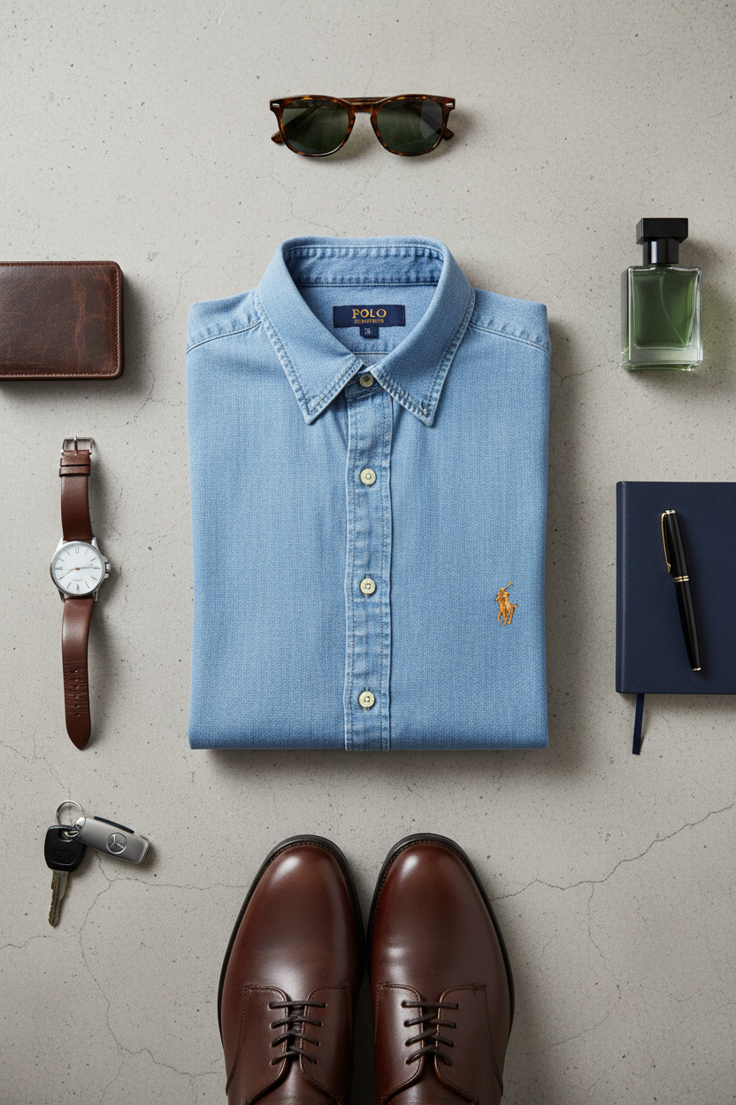 Camisa denim flat lay