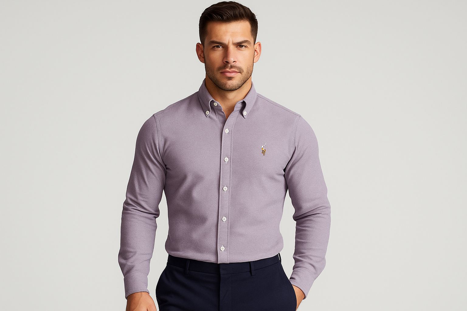 Camisa lila con modelo atlético