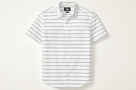 Camisa Old Navy para hombre, manga corta, blanca con rayas azules, talla S, Slim Fit, sin etiqueta