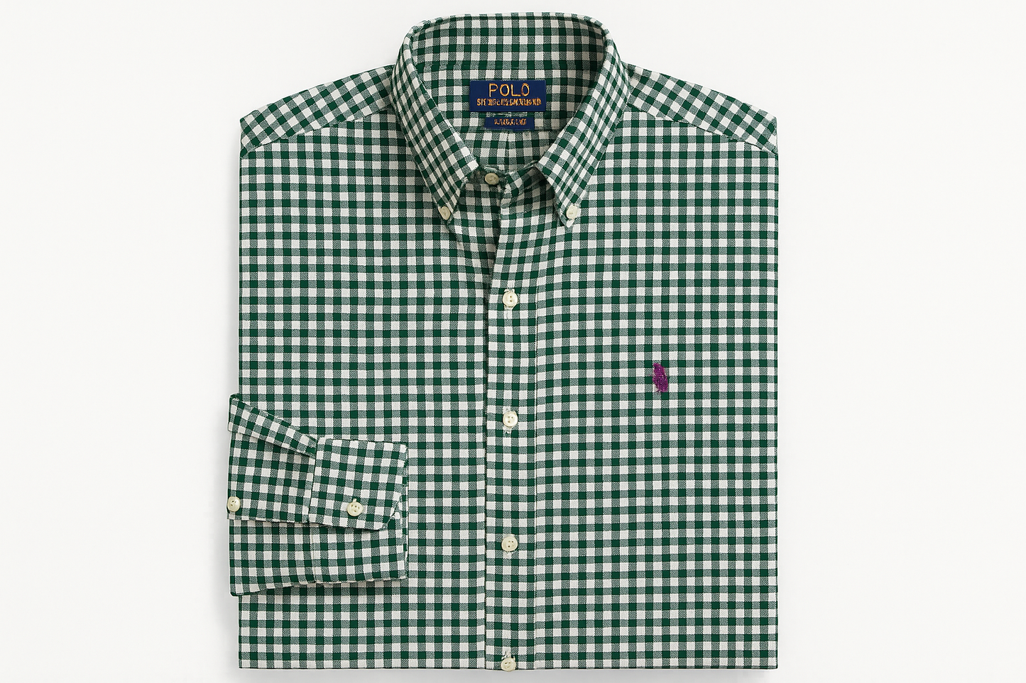 Camisa Polo Ralph Lauren Gingham Verde Oscuro y Blanco