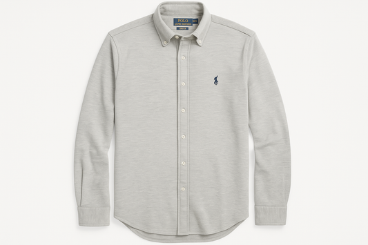 Camisa Polo Ralph Lauren Knit Oxford gris claro talla S