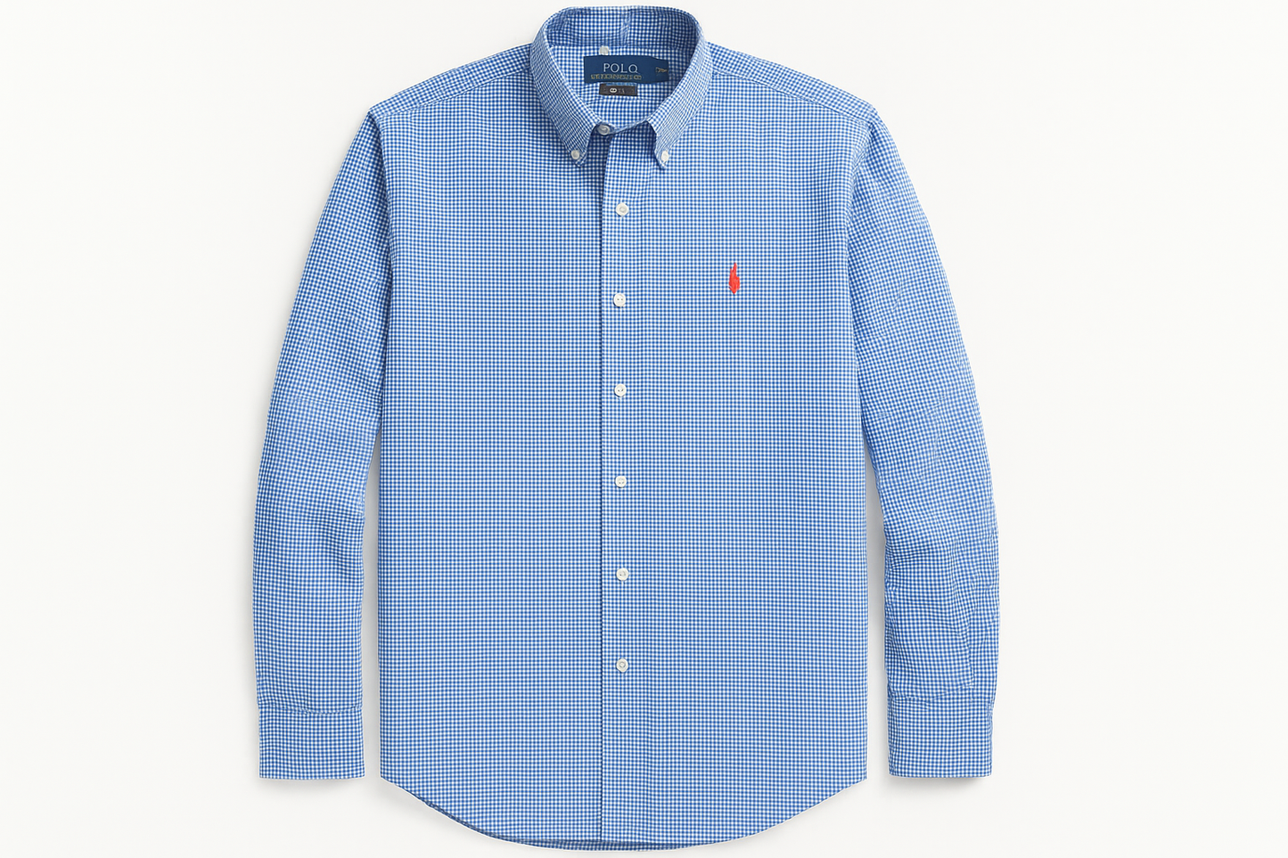 Camisa Polo Ralph Lauren Oxford con cuadros Gingham azul y blanco más pequeños y logo naranja