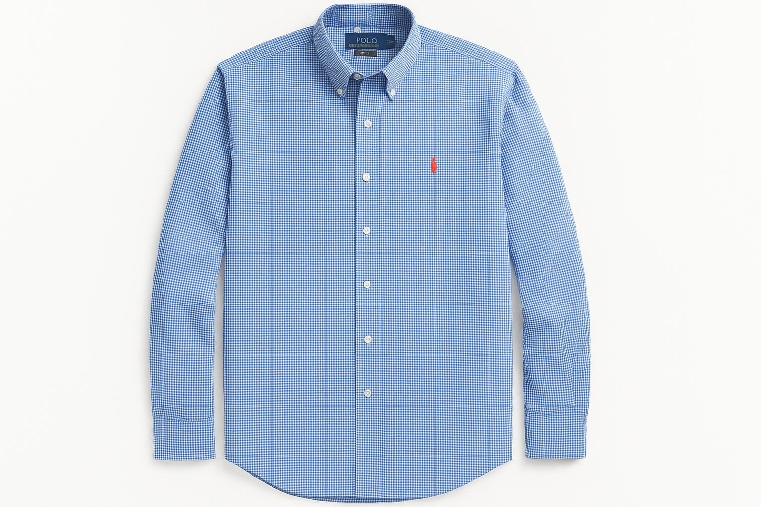 Camisa Polo Ralph Lauren Oxford con cuadros Gingham azul y blanco más pequeños y logo naranja