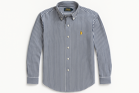 Camisa Polo Ralph Lauren Rayas Navy y Blanco - Logo Amarillo