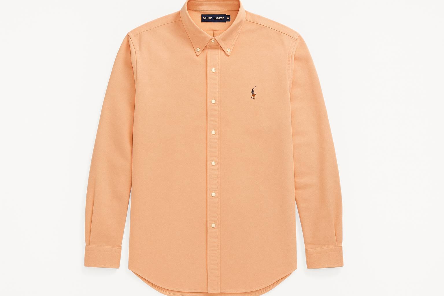 Camisa Ralph Lauren manga larga color #f2bd9f con logo chocolate y colores