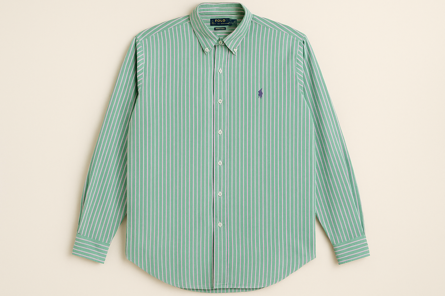 Camisa rayas verticales verde y blanco frontal