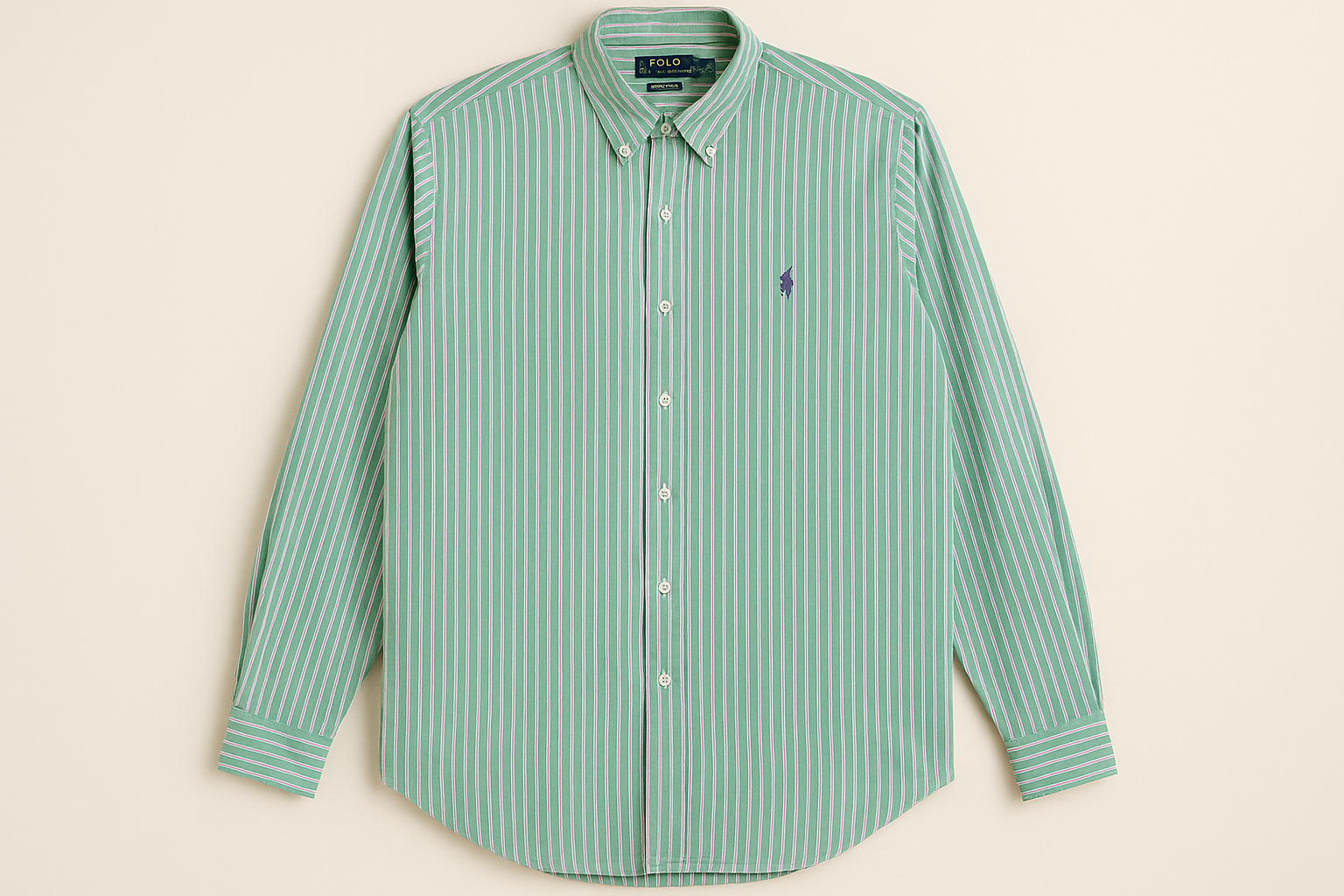 Camisa rayas verticales verde y blanco frontal