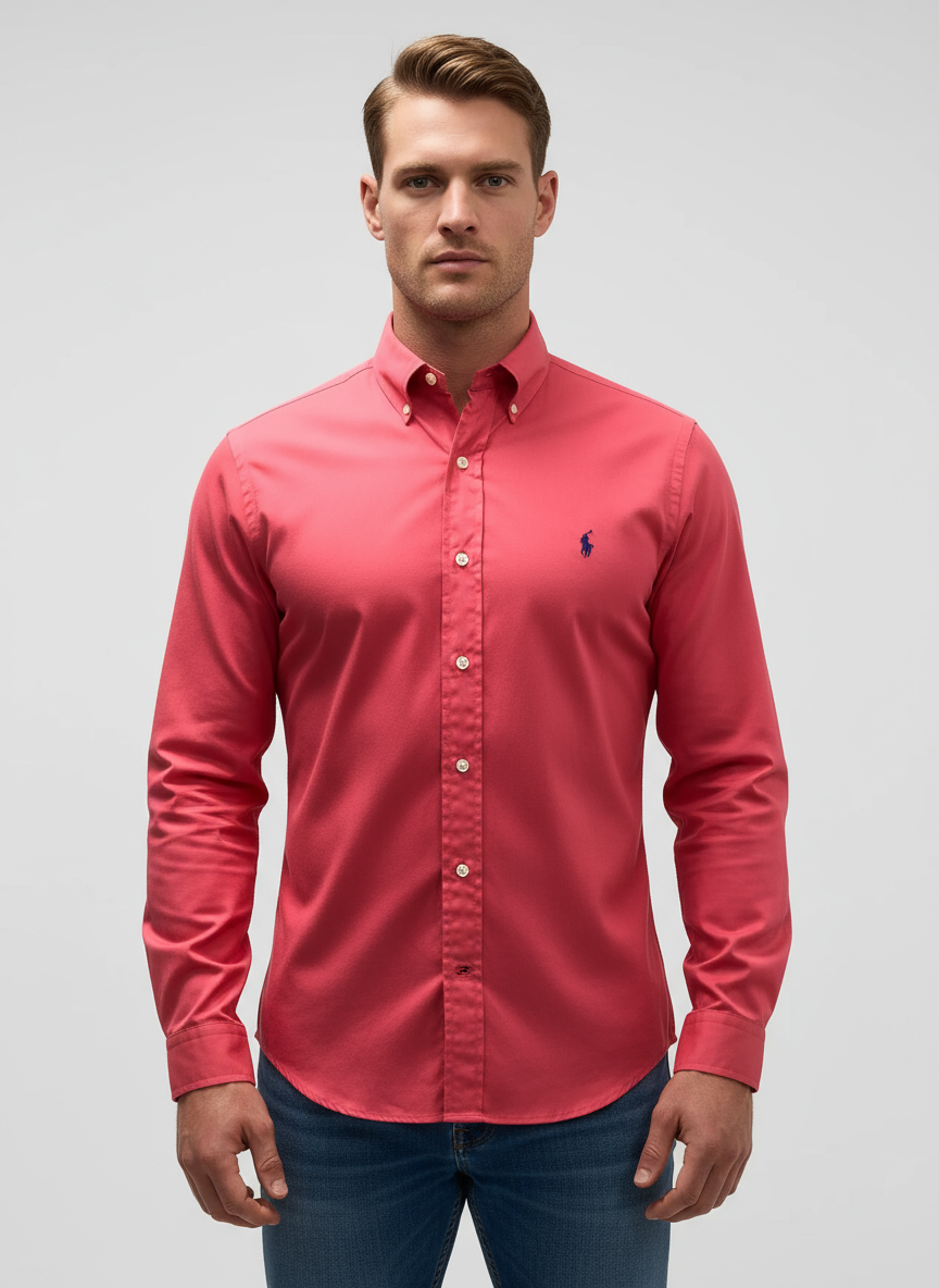 Camisa Rosa Coral Manga Larga con Modelo