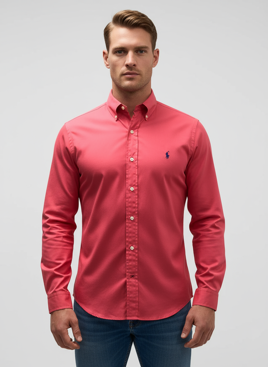 Camisa Rosa Coral Manga Larga con Modelo