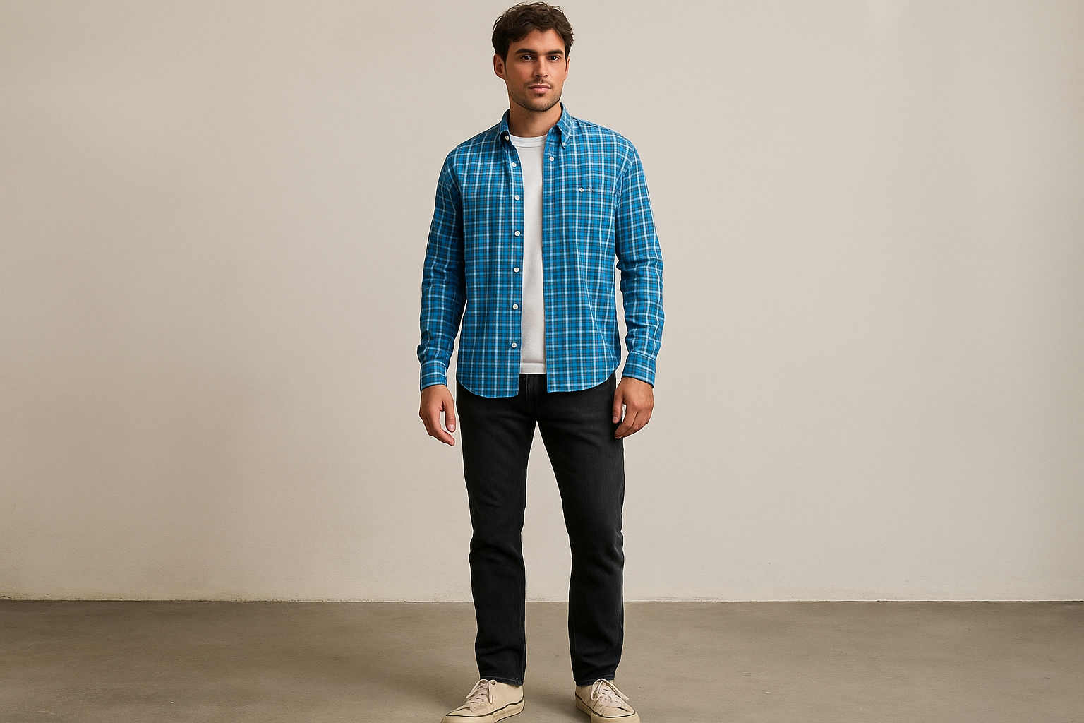 Camisa sobre camiseta con jeans negros