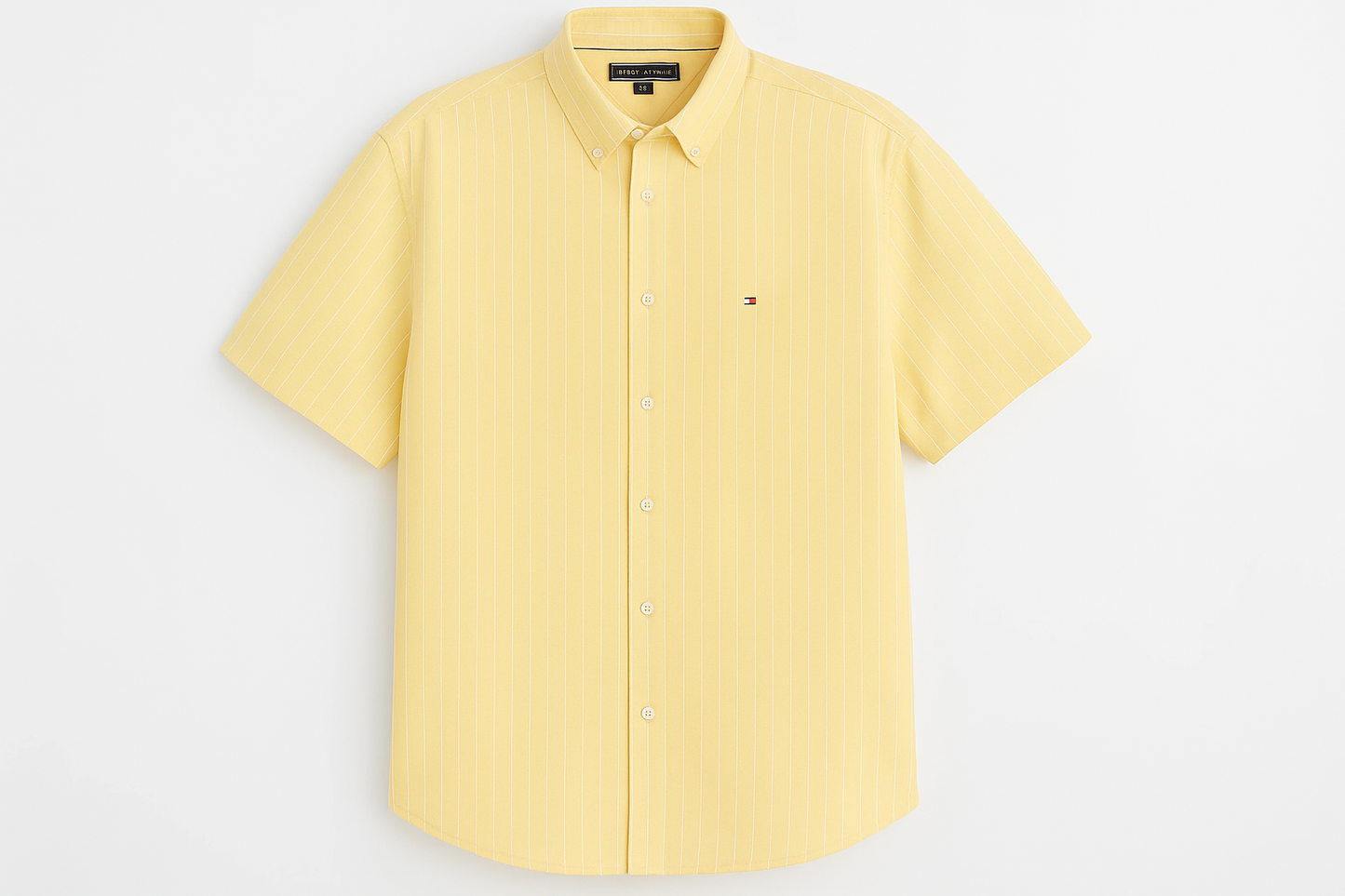 Camisa Tommy Hilfiger amarillo suave con líneas blancas delgadas, manga corta, talla XXL