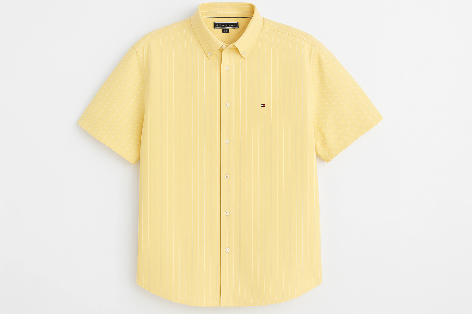 Camisa Tommy Hilfiger amarillo suave con líneas blancas delgadas, manga corta, talla XXL