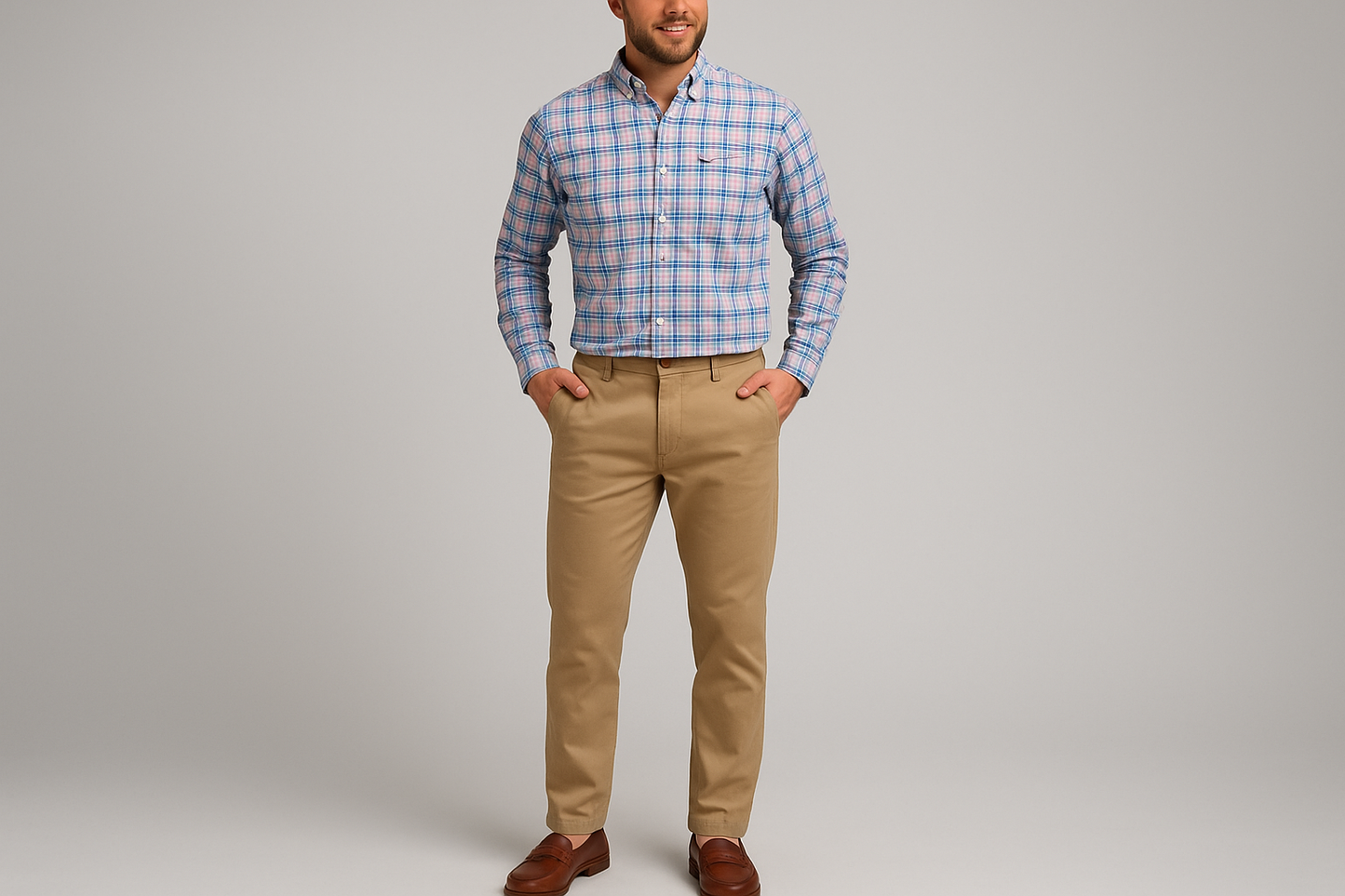 Camisa Vineyard Vines con chinos y mocasines