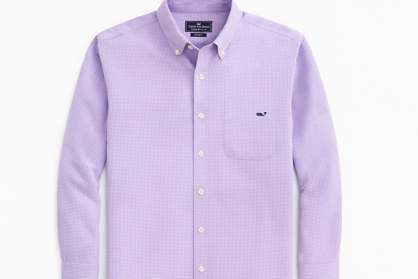 Camisa Vineyard Vines con gingham pequeño lila y blanco con bolsillo