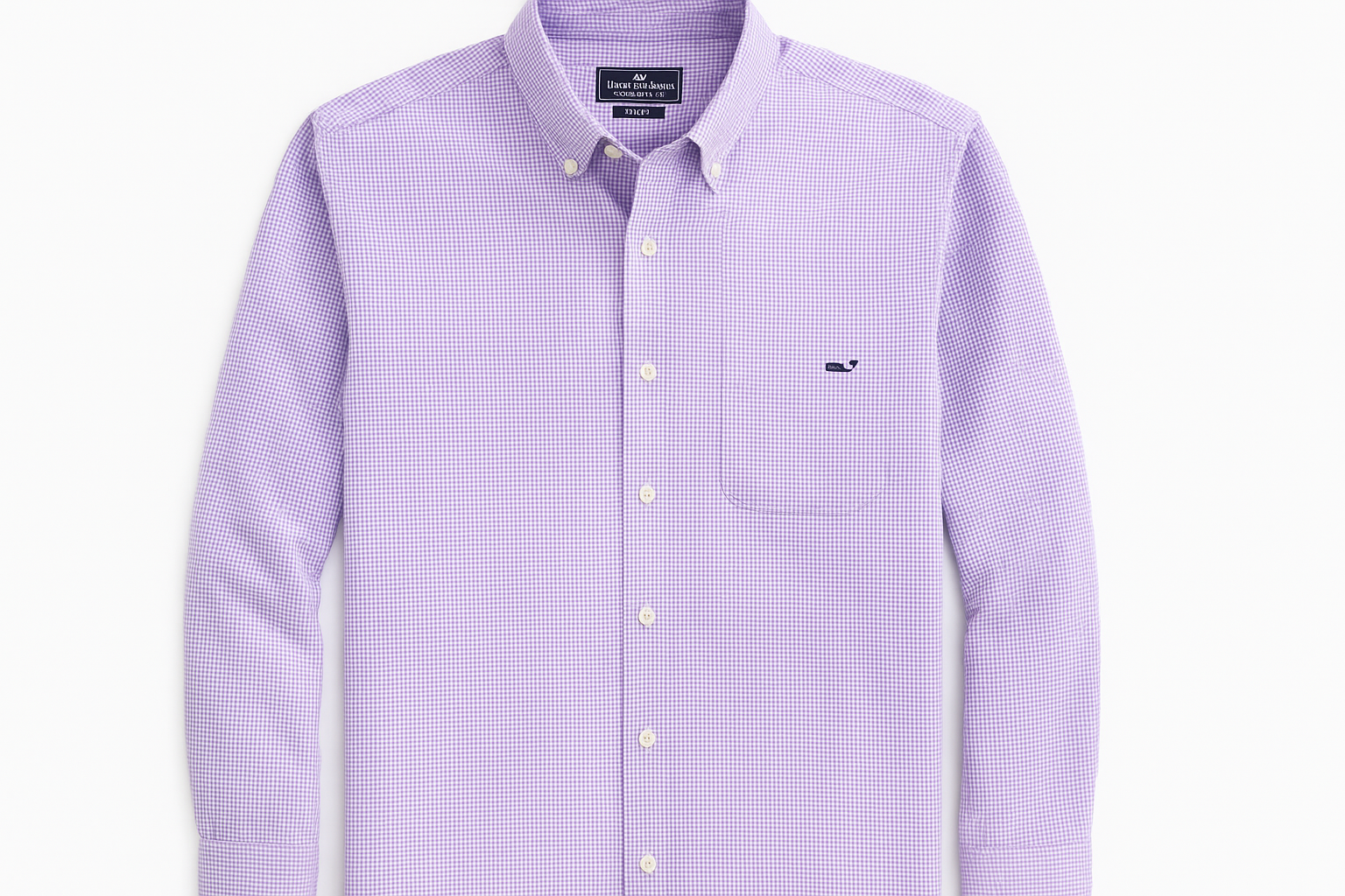 Camisa Vineyard Vines con gingham pequeño lila y blanco con bolsillo